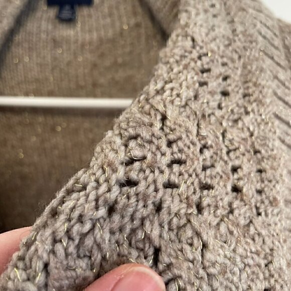 AMERICAN EAGLE Brown Gold Metallic Chunky Knit Open WOOL Draped Cardigan Sweater - Picture 7 of 12